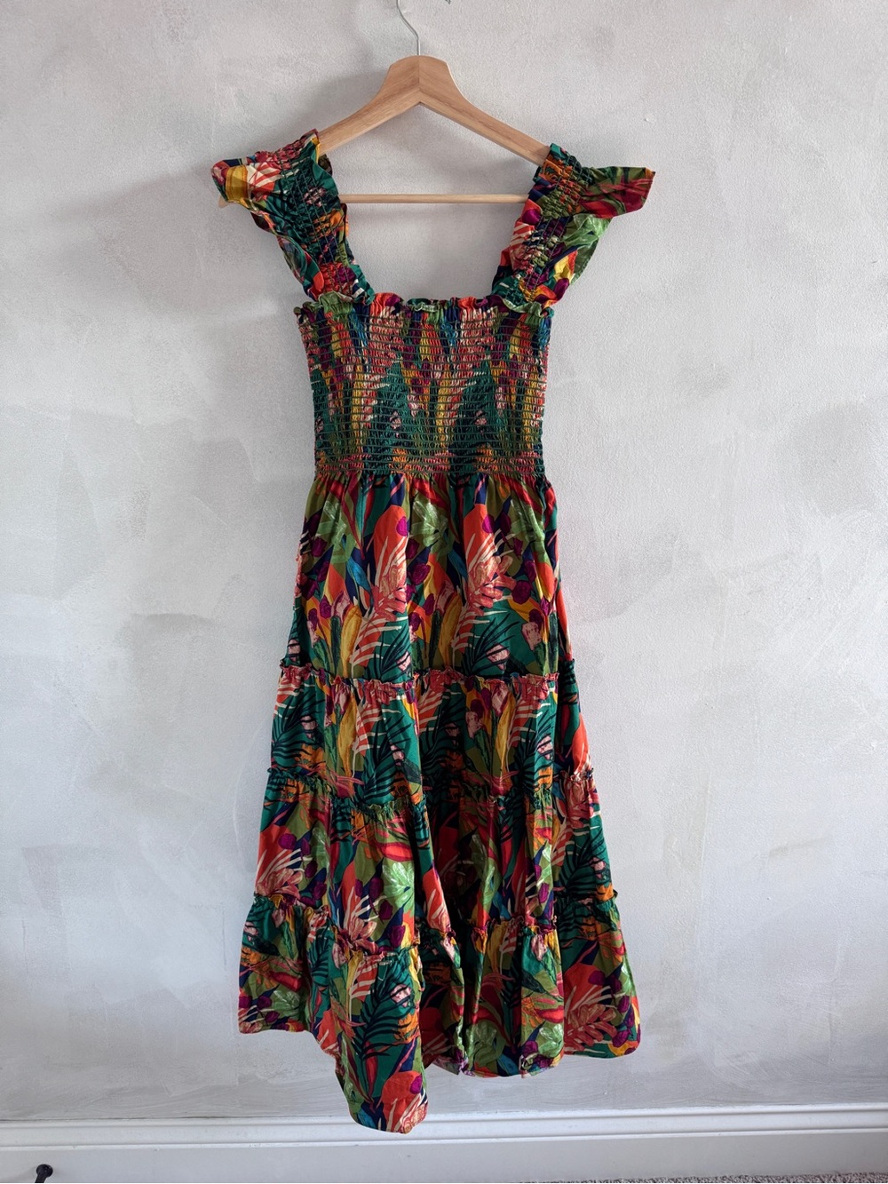 o.p.t. - Smocked Tropical Print Midi Dress - Size S